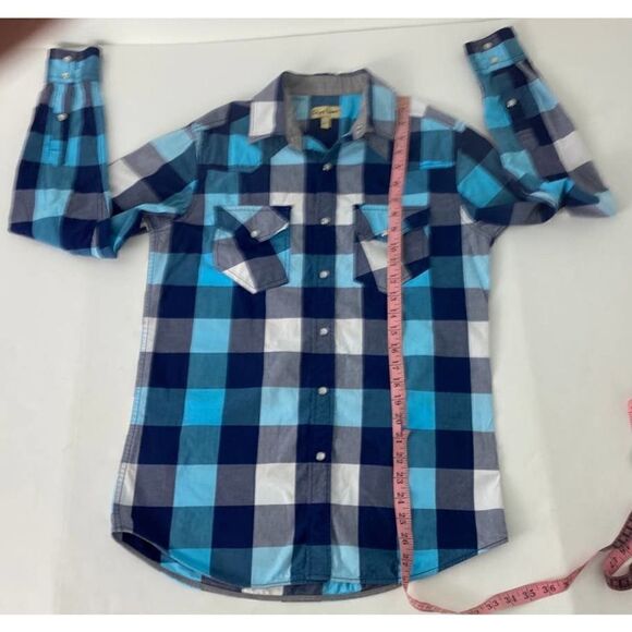 Chip & Pepper Checkered Blue Pearl Snap Shirt 100% Cotton - Men's Size Small - Picture 7 of 11